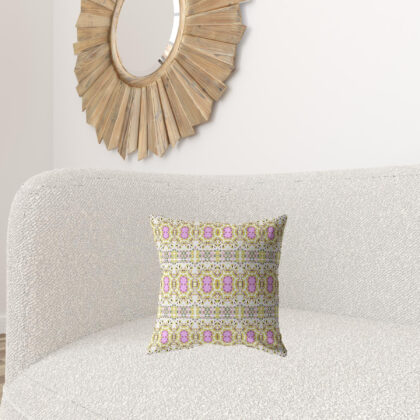 16” Yellow Lavender Geofloral Zippered Suede Throw Pillow