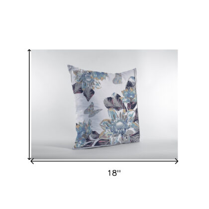 18” Gray White Butterfly Zippered Suede Throw Pillow