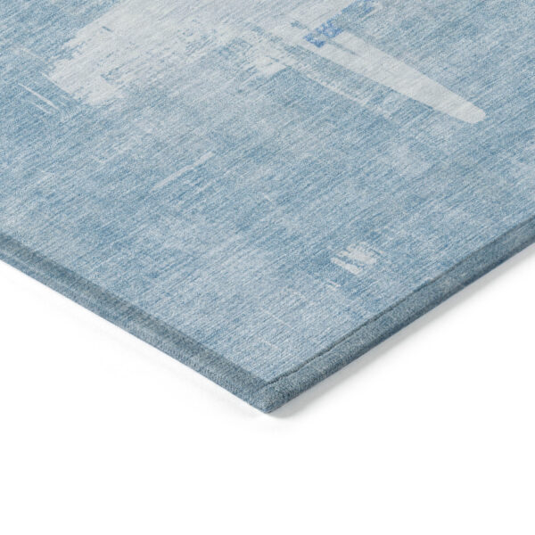 8' Sky Blue And Denim Blue Round Abstract Washable Indoor Outdoor Area Rug