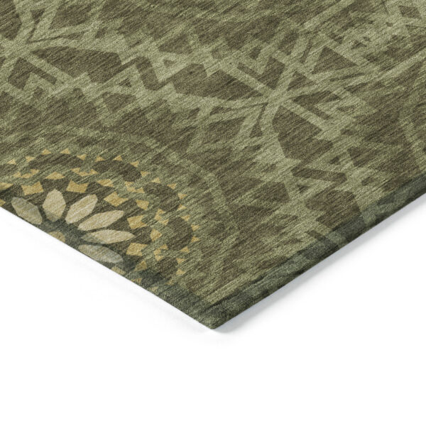 8' X 10' Olive Green Artichoke Green And Gold Floral Medallion Washable Indoor Outdoor Area Rug