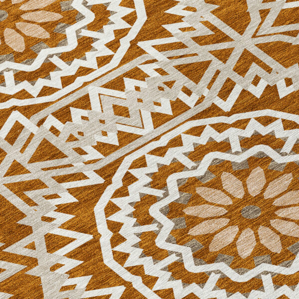 3' X 5' Orange Copper And Beige Floral Medallion Washable Indoor Outdoor Area Rug