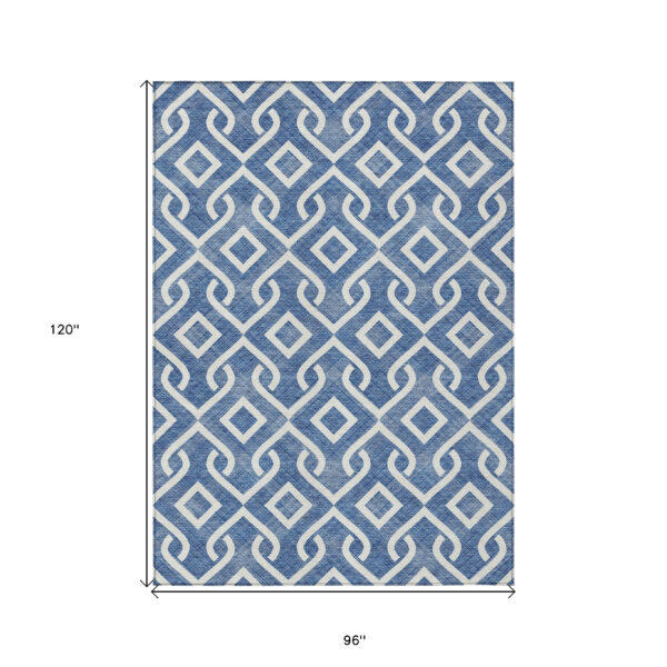 8' X 10' Blue And Ivory Geometric Washable Indoor Outdoor Area Rug