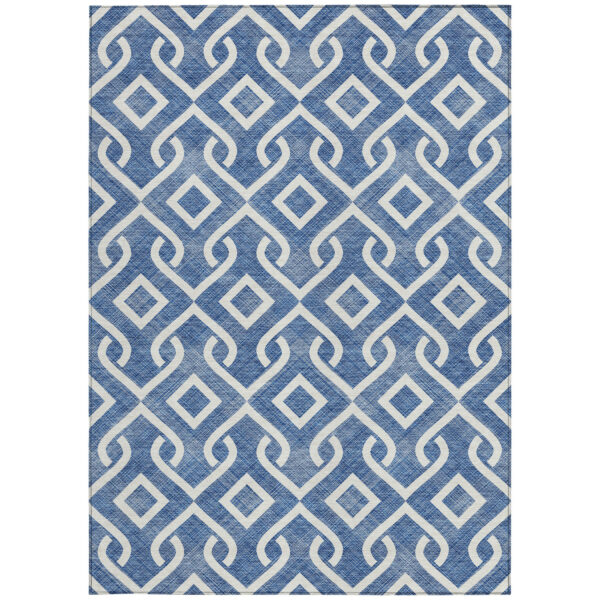 8' X 10' Blue And Ivory Geometric Washable Indoor Outdoor Area Rug