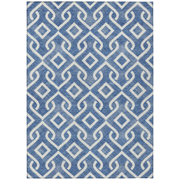 8' X 10' Blue And Ivory Geometric Washable Indoor Outdoor Area Rug