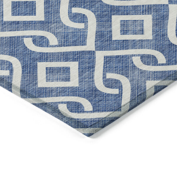 8' X 10' Blue And Ivory Geometric Washable Indoor Outdoor Area Rug