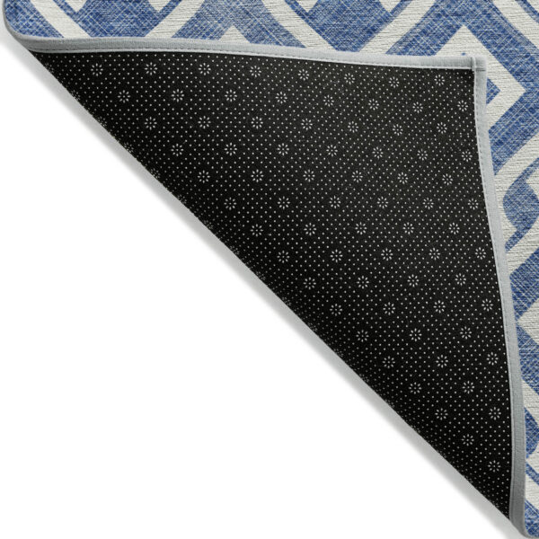 8' X 10' Blue And Ivory Geometric Washable Indoor Outdoor Area Rug