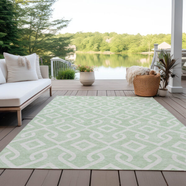 8' X 10' Mint Green And Ivory Geometric Washable Indoor Outdoor Area Rug