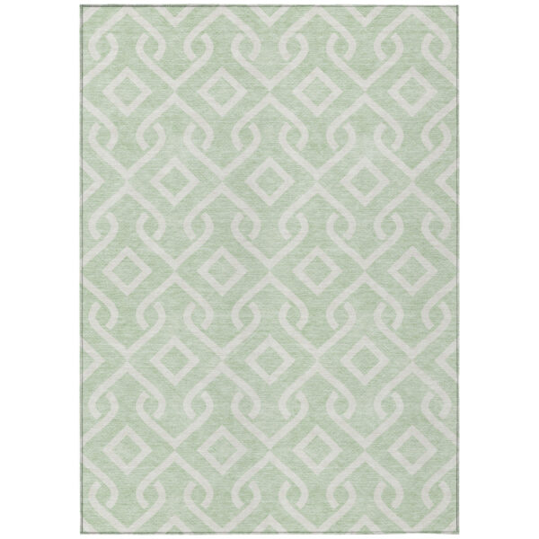 8' X 10' Mint Green And Ivory Geometric Washable Indoor Outdoor Area Rug