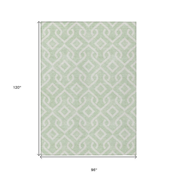 8' X 10' Mint Green And Ivory Geometric Washable Indoor Outdoor Area Rug