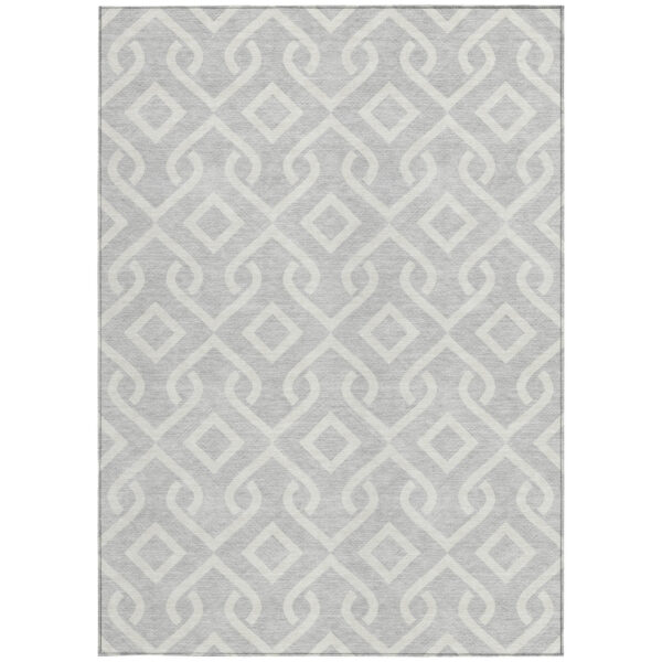 10' X 14' Silver And Ivory Geometric Washable Indoor Outdoor Area Rug