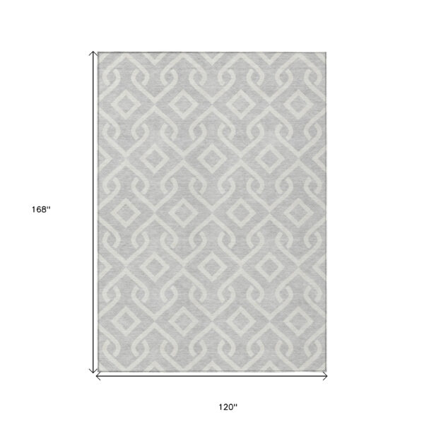 10' X 14' Silver And Ivory Geometric Washable Indoor Outdoor Area Rug