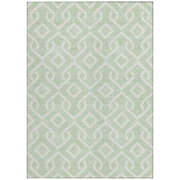8' X 10' Mint Green And Ivory Geometric Washable Indoor Outdoor Area Rug