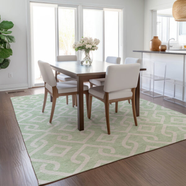 8' X 10' Mint Green And Ivory Geometric Washable Indoor Outdoor Area Rug