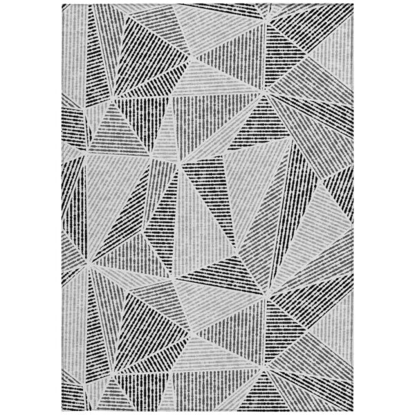 5' X 8' Pewter Charcoal And Gray Geometric Washable Indoor Outdoor Area Rug