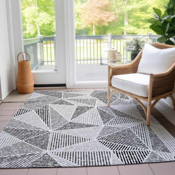 5' X 8' Pewter Charcoal And Gray Geometric Washable Indoor Outdoor Area Rug