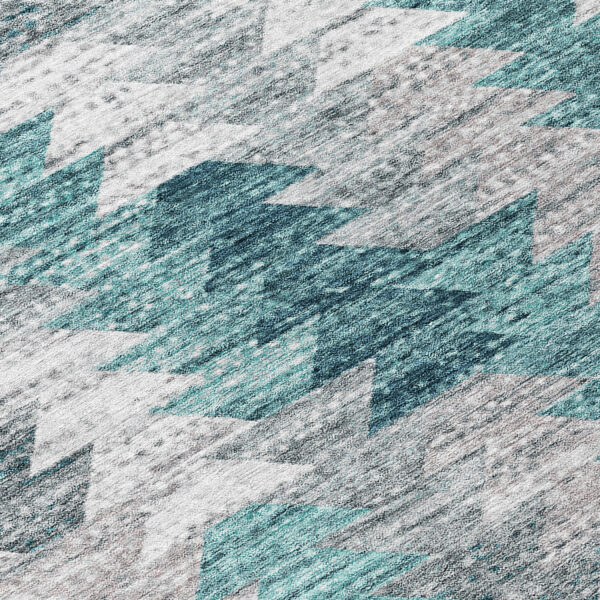 8' Dark Blue Aqua And Gray Round Geometric Washable Indoor Outdoor Area Rug