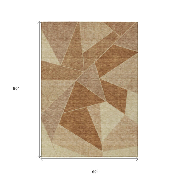 5' X 8' Orange Copper And Beige Geometric Washable Indoor Outdoor Area Rug