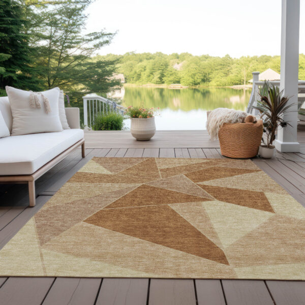 5' X 8' Orange Copper And Beige Geometric Washable Indoor Outdoor Area Rug