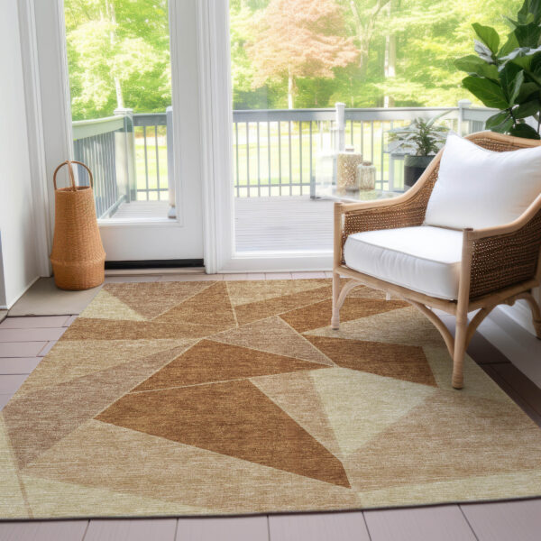 5' X 8' Orange Copper And Beige Geometric Washable Indoor Outdoor Area Rug