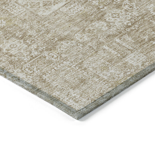 9' X 12' Beige Tan And Ivory Oriental Washable Indoor Outdoor Area Rug