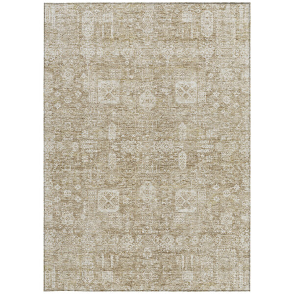 9' X 12' Beige Tan And Ivory Oriental Washable Indoor Outdoor Area Rug