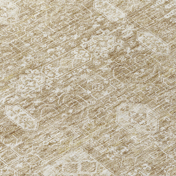 9' X 12' Beige Tan And Ivory Oriental Washable Indoor Outdoor Area Rug