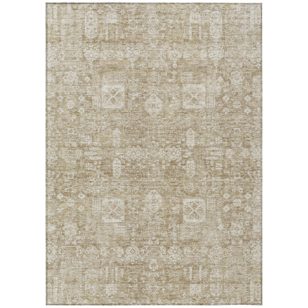 9' X 12' Beige Tan And Ivory Oriental Washable Indoor Outdoor Area Rug