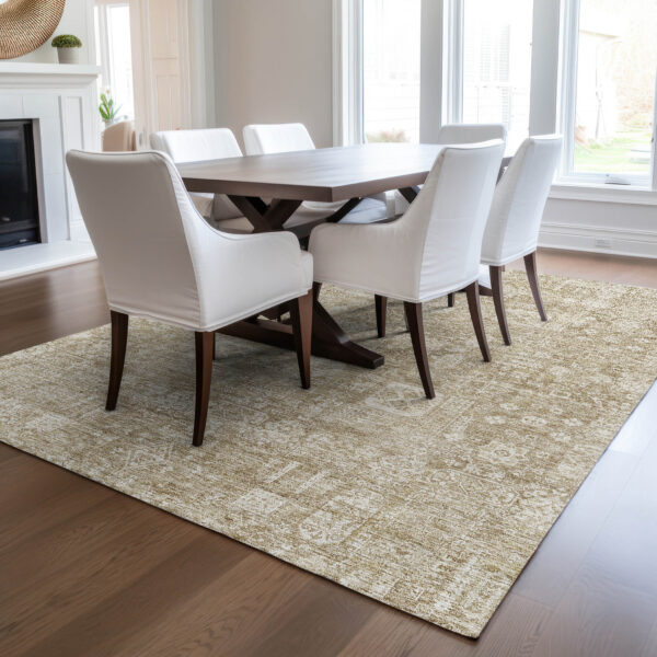 9' X 12' Beige Tan And Ivory Oriental Washable Indoor Outdoor Area Rug