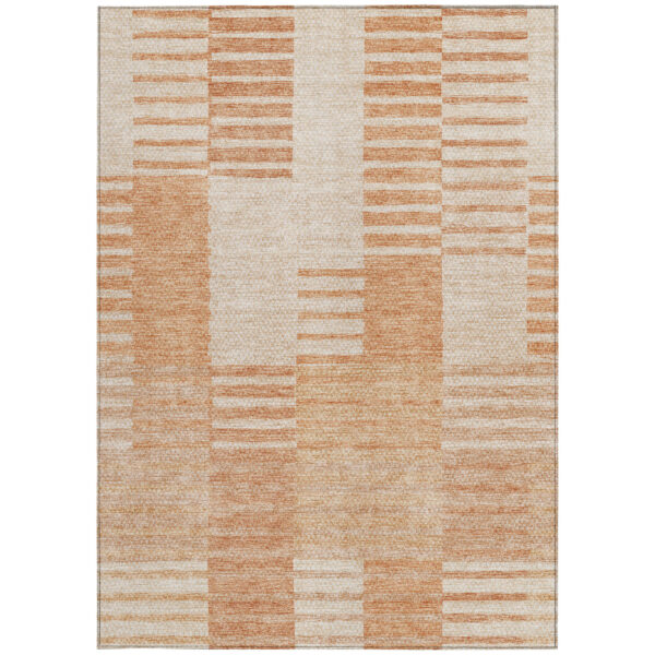 8' X 10' Salmon Peach And Ivory Striped Washable Indoor Outdoor Area Rug