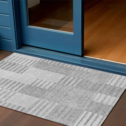 3' X 5' Silver Gray And Ivory Striped Washable Indoor Outdoor Area Rug