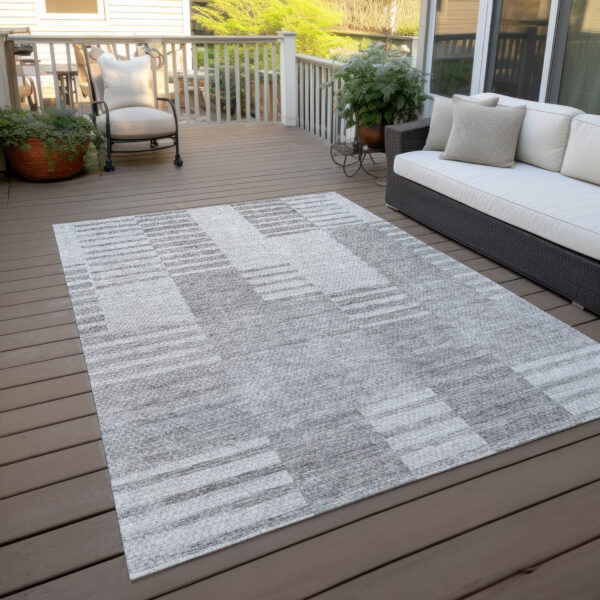 3' X 5' Silver Gray And Ivory Striped Washable Indoor Outdoor Area Rug