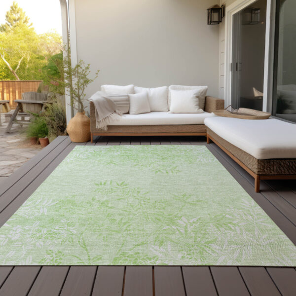 3' X 5' Mint Green Artichoke Green And Ivory Floral Washable Indoor Outdoor Area Rug