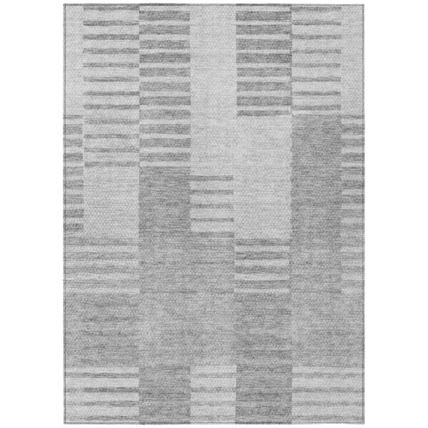 3' X 5' Silver Gray And Ivory Striped Washable Indoor Outdoor Area Rug