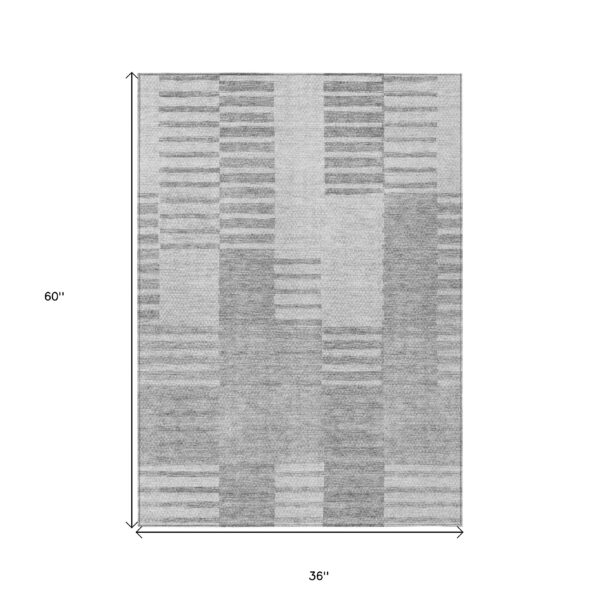 3' X 5' Silver Gray And Ivory Striped Washable Indoor Outdoor Area Rug