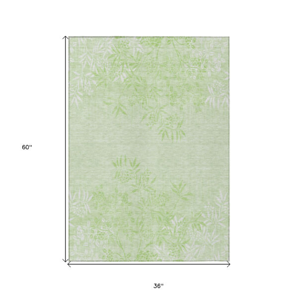 3' X 5' Mint Green Artichoke Green And Ivory Floral Washable Indoor Outdoor Area Rug