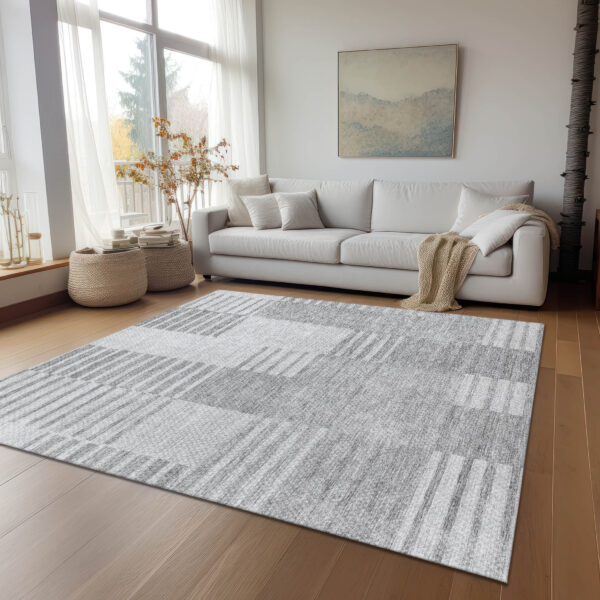 3' X 5' Silver Gray And Ivory Striped Washable Indoor Outdoor Area Rug