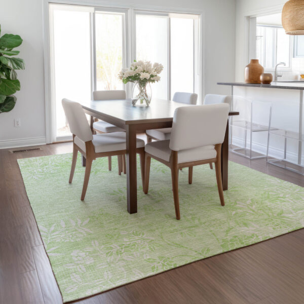 3' X 5' Mint Green Artichoke Green And Ivory Floral Washable Indoor Outdoor Area Rug