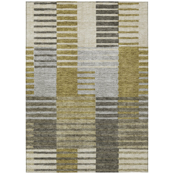 8' X 10' Brown Gold And Taupe Striped Washable Indoor Outdoor Area Rug