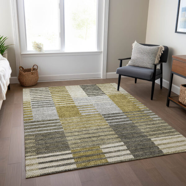 8' X 10' Brown Gold And Taupe Striped Washable Indoor Outdoor Area Rug
