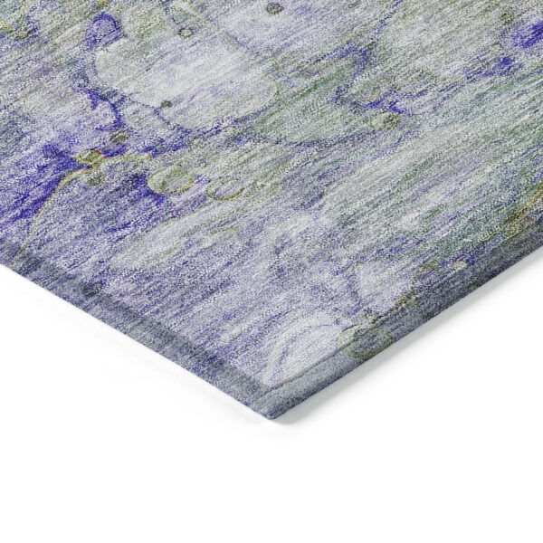 9' X 12' Artichoke Green Purple And Lilac Abstract Washable Indoor Outdoor Area Rug