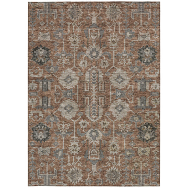 10' X 14' Brown Gray And Charcoal Oriental Washable Indoor Outdoor Area Rug