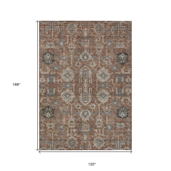 10' X 14' Brown Gray And Charcoal Oriental Washable Indoor Outdoor Area Rug