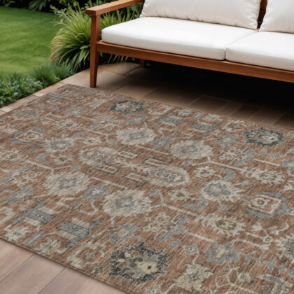 10' X 14' Brown Gray And Charcoal Oriental Washable Indoor Outdoor Area Rug