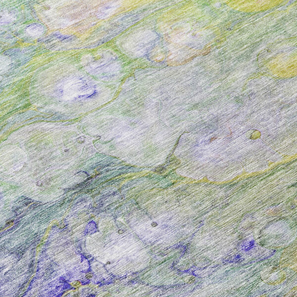 9' X 12' Artichoke Green Purple And Lilac Abstract Washable Indoor Outdoor Area Rug