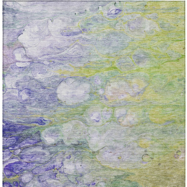 9' X 12' Artichoke Green Purple And Lilac Abstract Washable Indoor Outdoor Area Rug