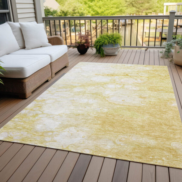 5' X 8' Gold Beige And Ivory Abstract Washable Indoor Outdoor Area Rug
