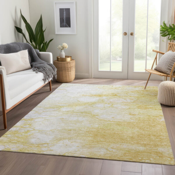 5' X 8' Gold Beige And Ivory Abstract Washable Indoor Outdoor Area Rug