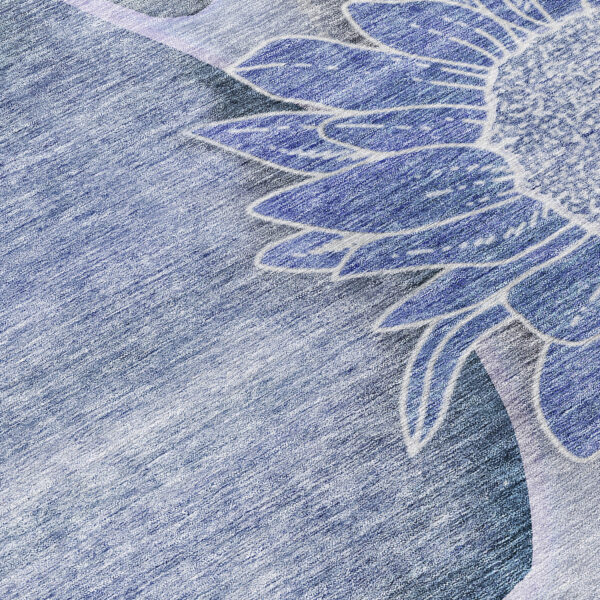 8' Sky Blue And Indigo Round Floral Washable Indoor Outdoor Area Rug