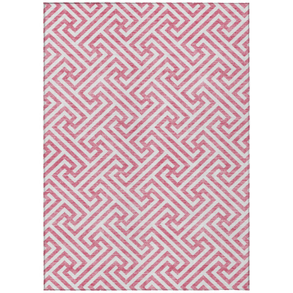 9' X 12' Pink And Ivory Geometric Washable Indoor Outdoor Area Rug