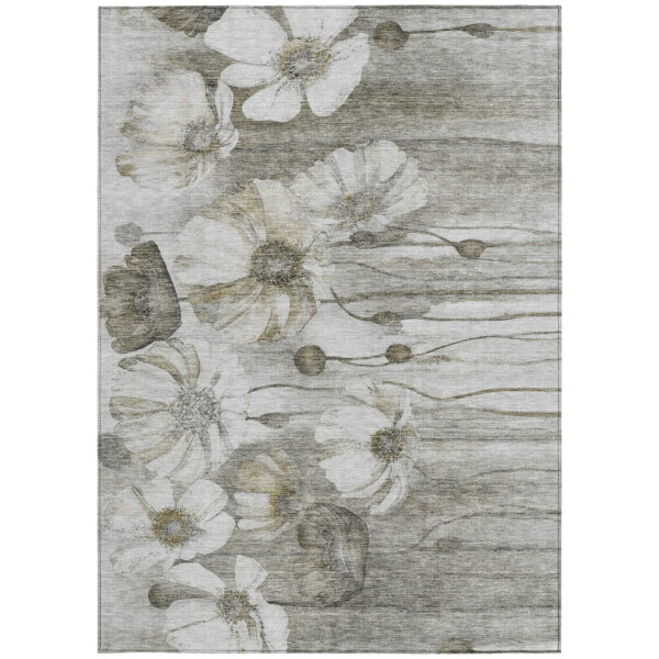 3' X 5' Taupe Ivory And Tan Floral Washable Indoor Outdoor Area Rug